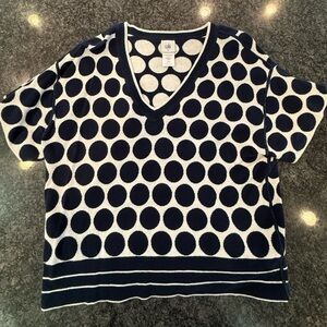 CAbi Navy and White Polka Dot Sweater